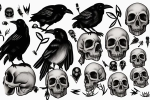 Raven sitting on a skull tattoo idea