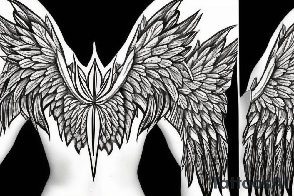 Angel wings with a cloxk in centre tattoo idea