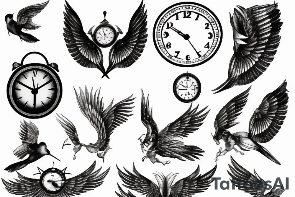 Clock with wings tattoo idea