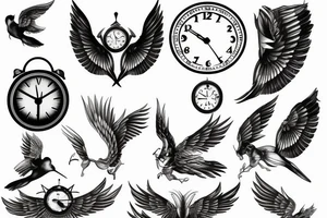 Clock with wings tattoo idea