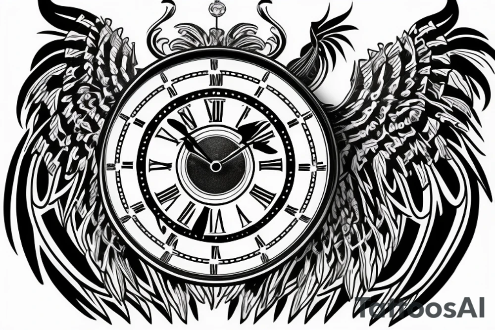 Clock with wings tattoo idea