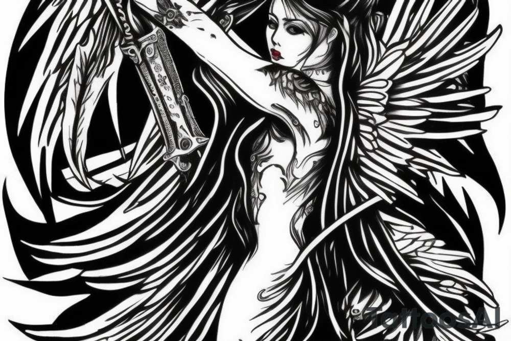 Dark angel with sword tattoo idea