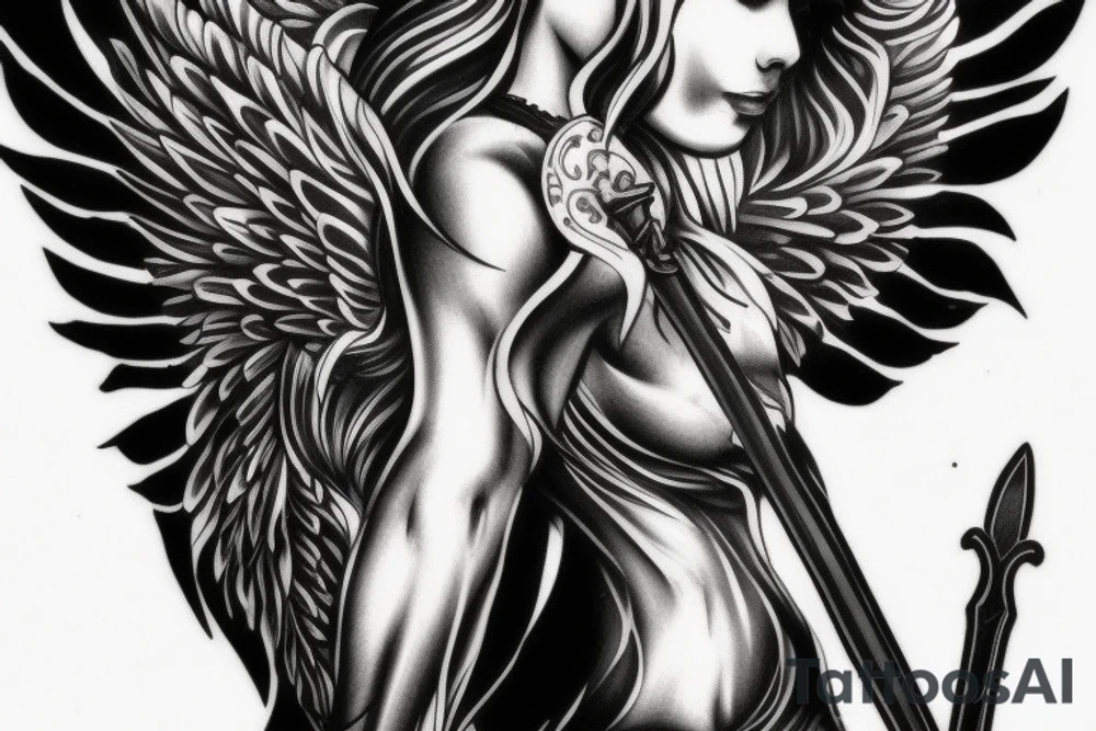 Dark angel with sword tattoo idea