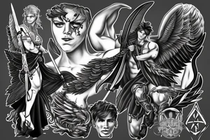 Dark male angel with sword tattoo idea