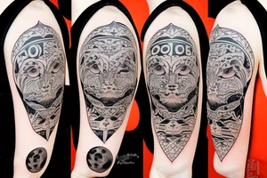 face of a labrador dog with a sun mantra above and  moon mantra below tattoo idea