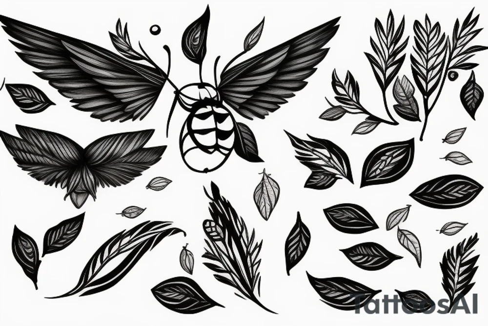 Bumblebee with leaves for wings tattoo idea