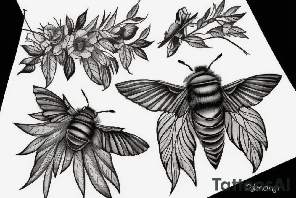 Bumblebee with leaves for wings tattoo idea