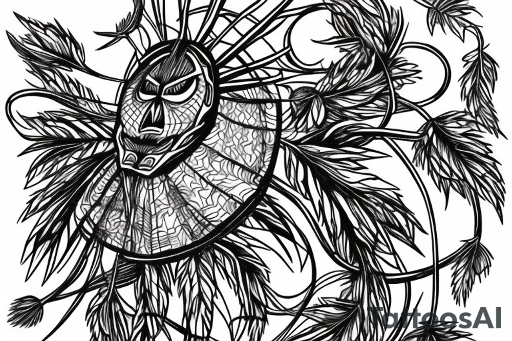 Native American spider surrounded by Liana vine tattoo idea