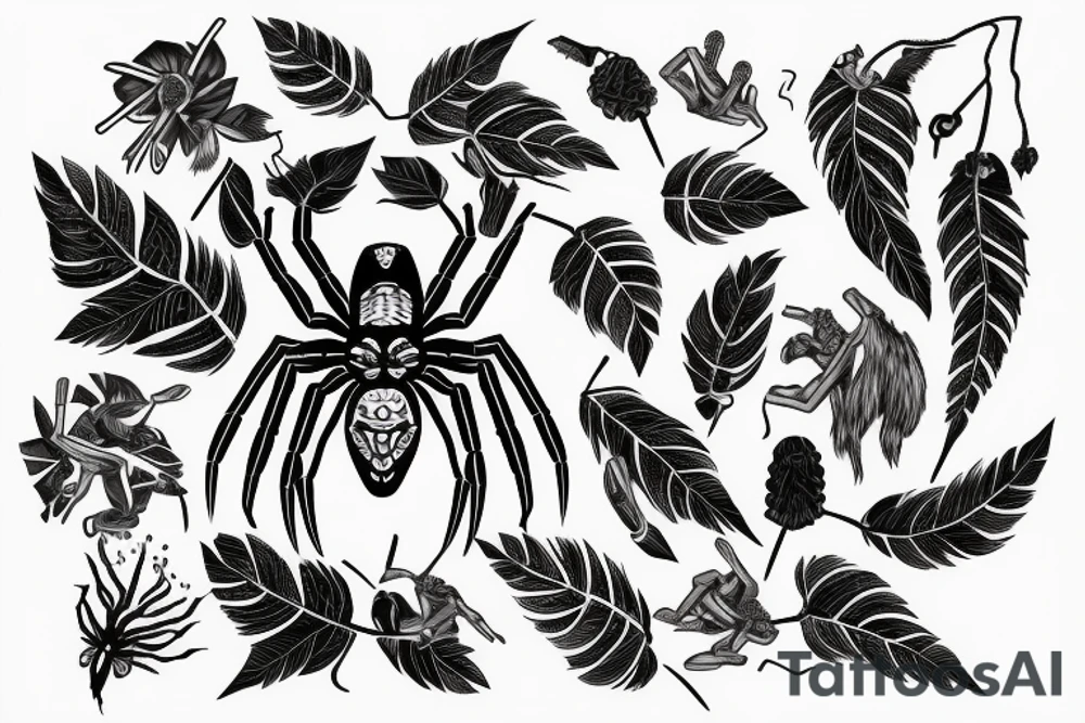 Native American spider surrounded by vine tattoo idea
