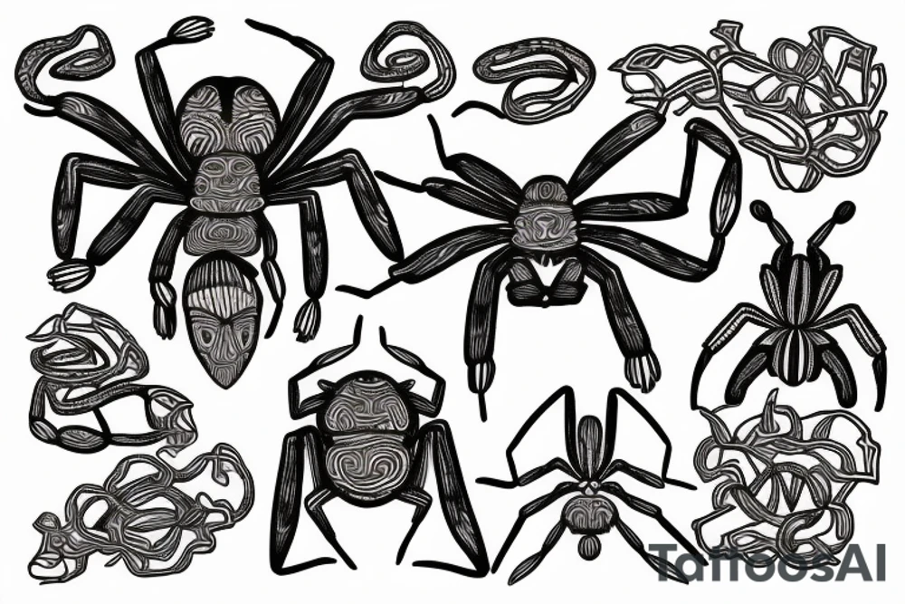 Incan tribal spider surrounded by ayahuasca vine tattoo idea