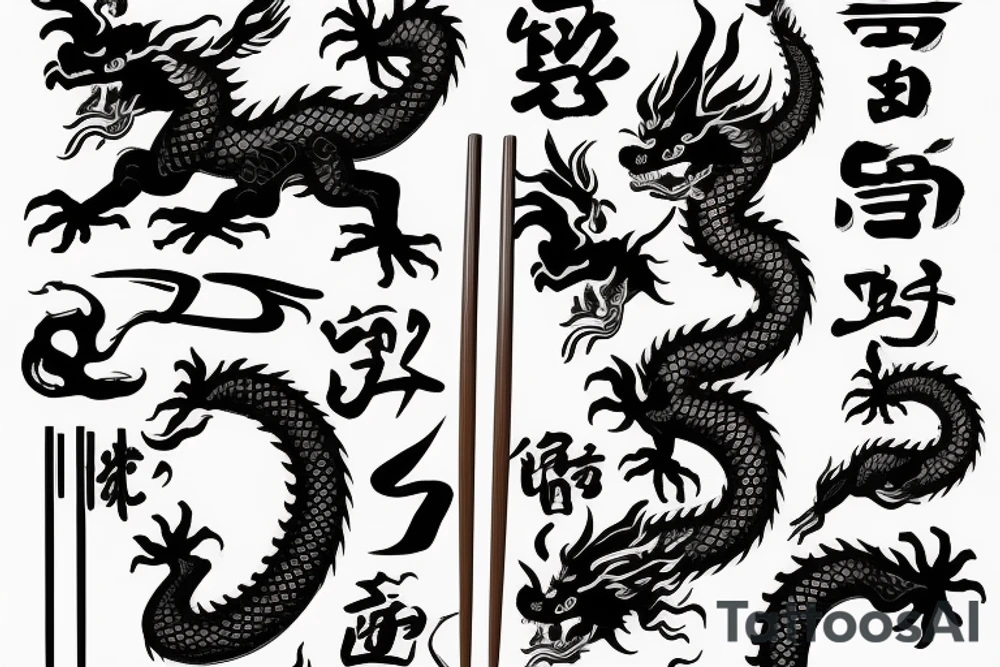 Chinese dragon holding chopsticks tattoo idea Chinese dragon holding chopsticks tattoo idea