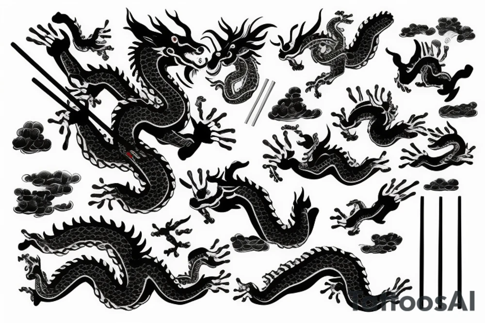 Chinese dragon holding chopsticks tattoo idea Chinese dragon holding chopsticks tattoo idea