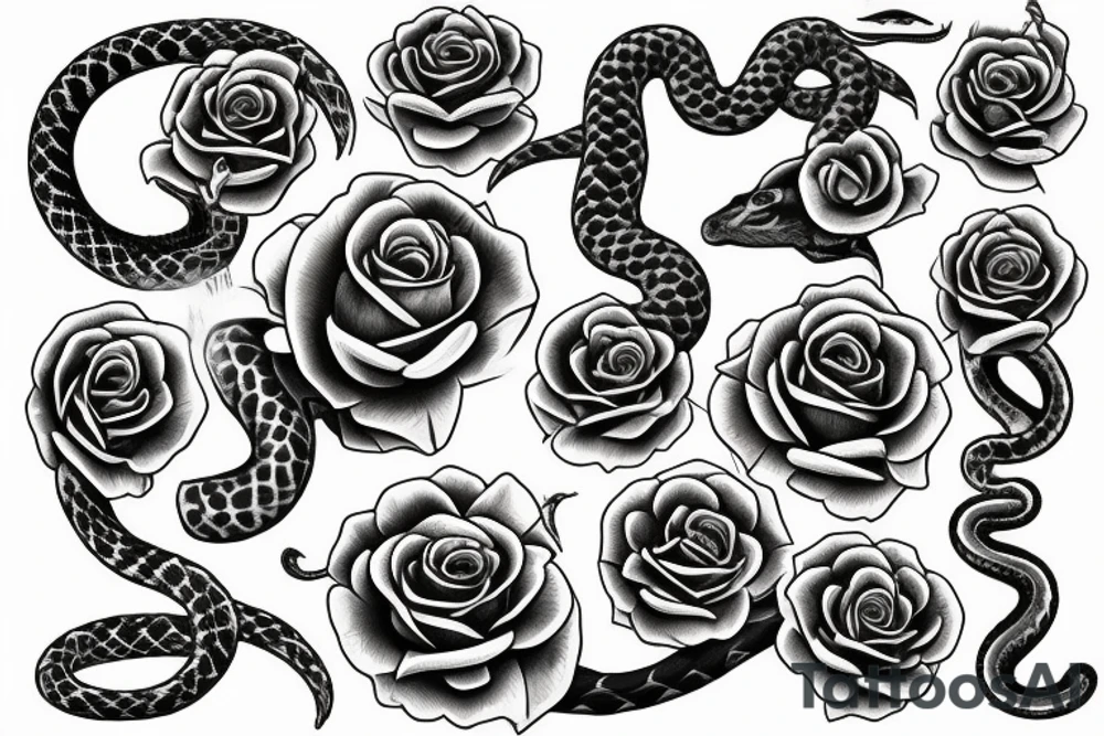 book with snakes, roses and starts tattoo idea