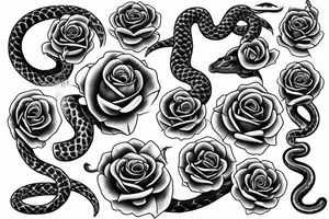 book with snakes, roses and starts tattoo idea