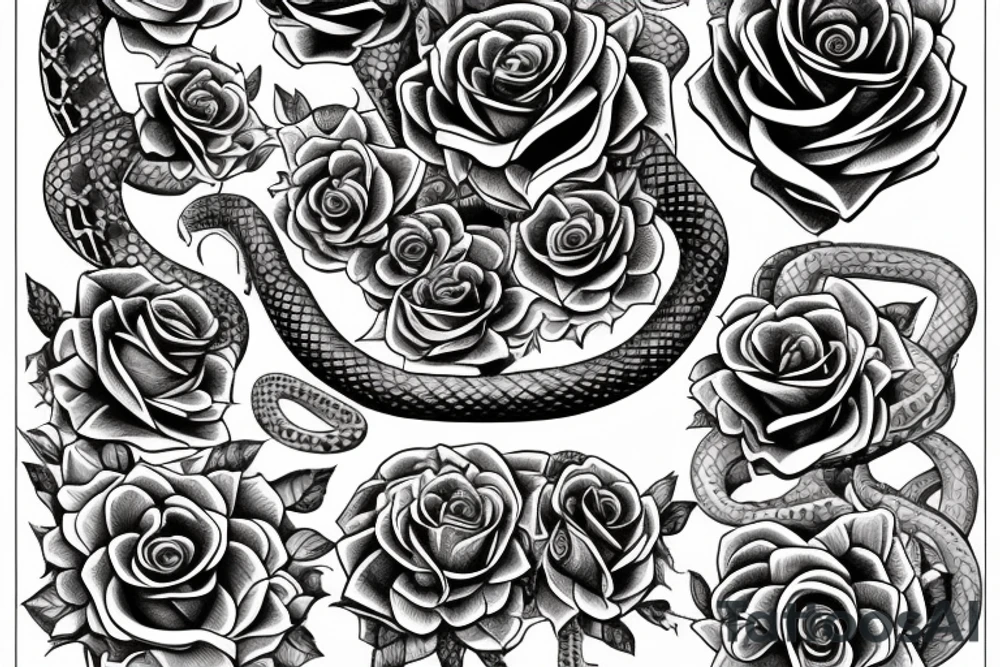 book with snakes, roses and starts tattoo idea
