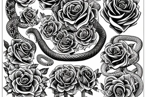 book with snakes, roses and starts tattoo idea