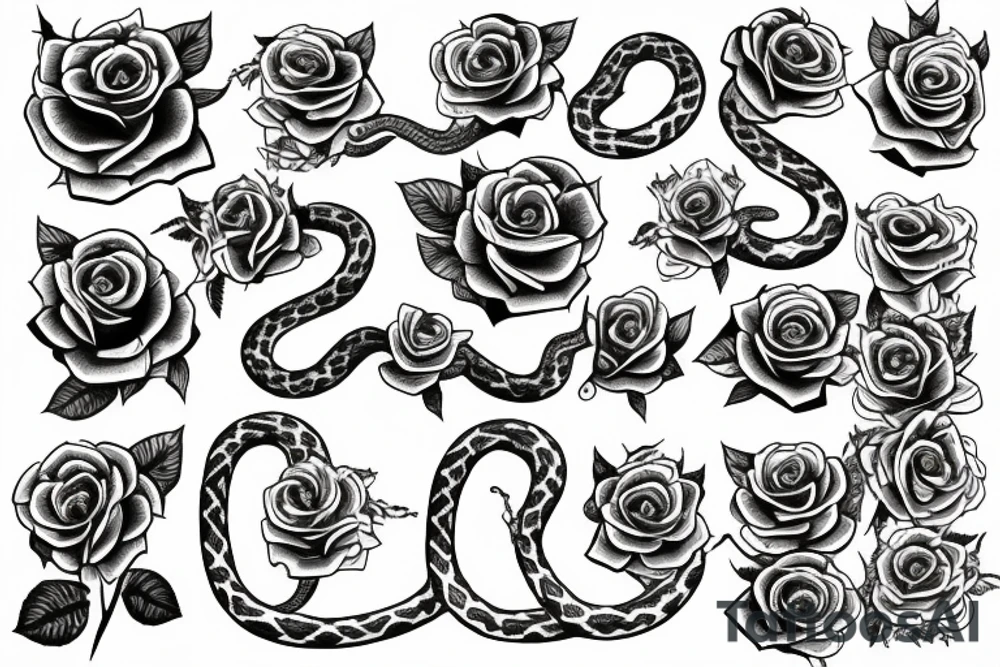 book with snakes, roses and stars tattoo idea