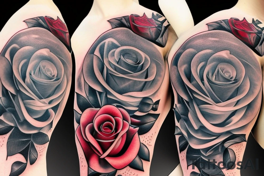 book with swords, roses and stars tattoo idea