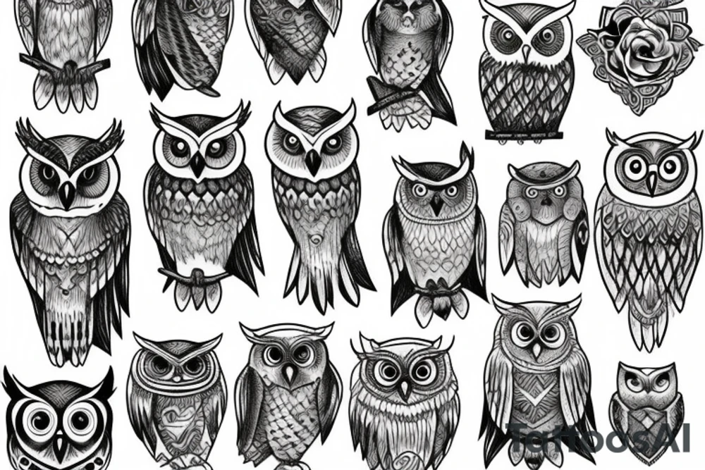 owl on top of heart tattoo idea