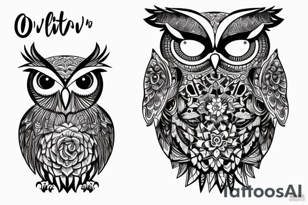 owl on top of heart tattoo idea