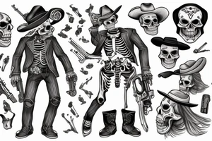 skeleton gunslinger with revolver in his hand tattoo idea