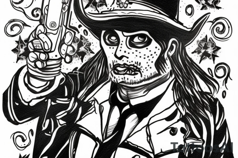 deadman cowboy with revolver in his hand tattoo idea