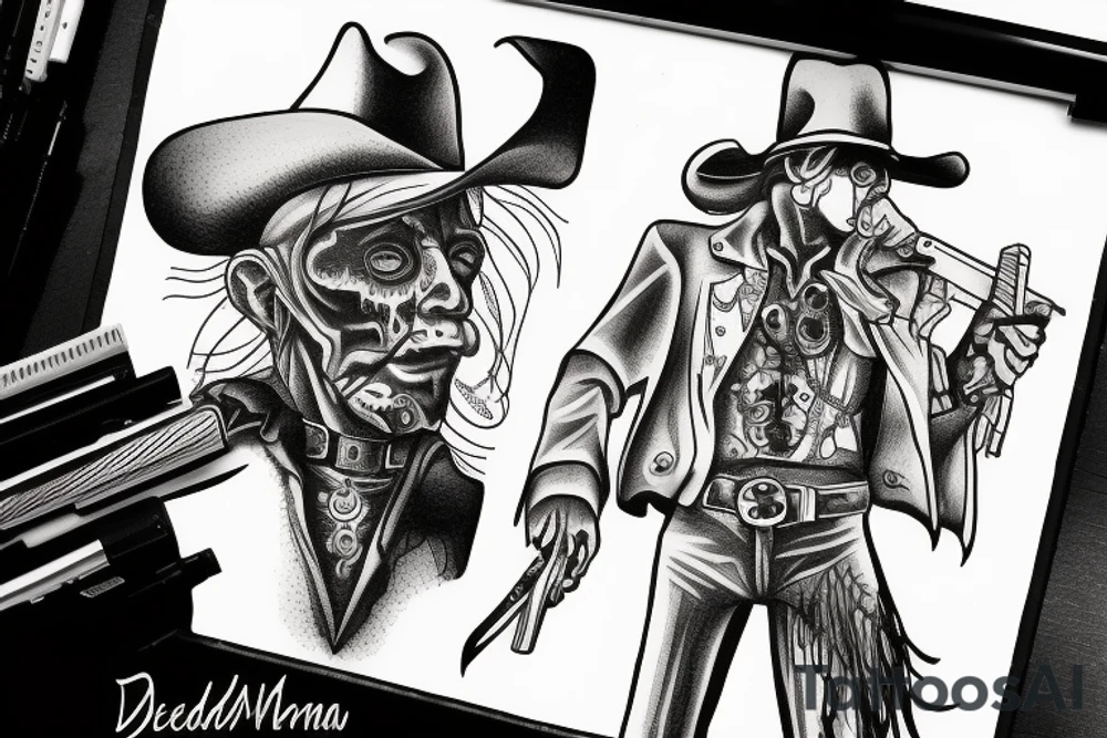 deadman cowboy with revolver in his hand tattoo idea