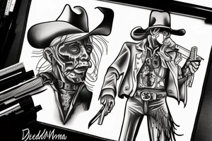 deadman cowboy with revolver in his hand tattoo idea