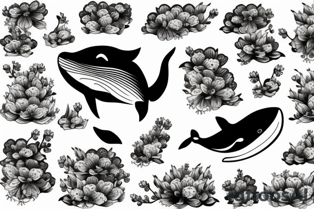 Whale with flowers tattoo idea