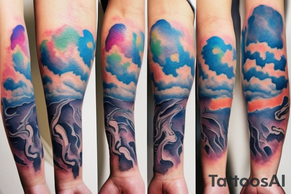 clouds in arm tattoo idea
