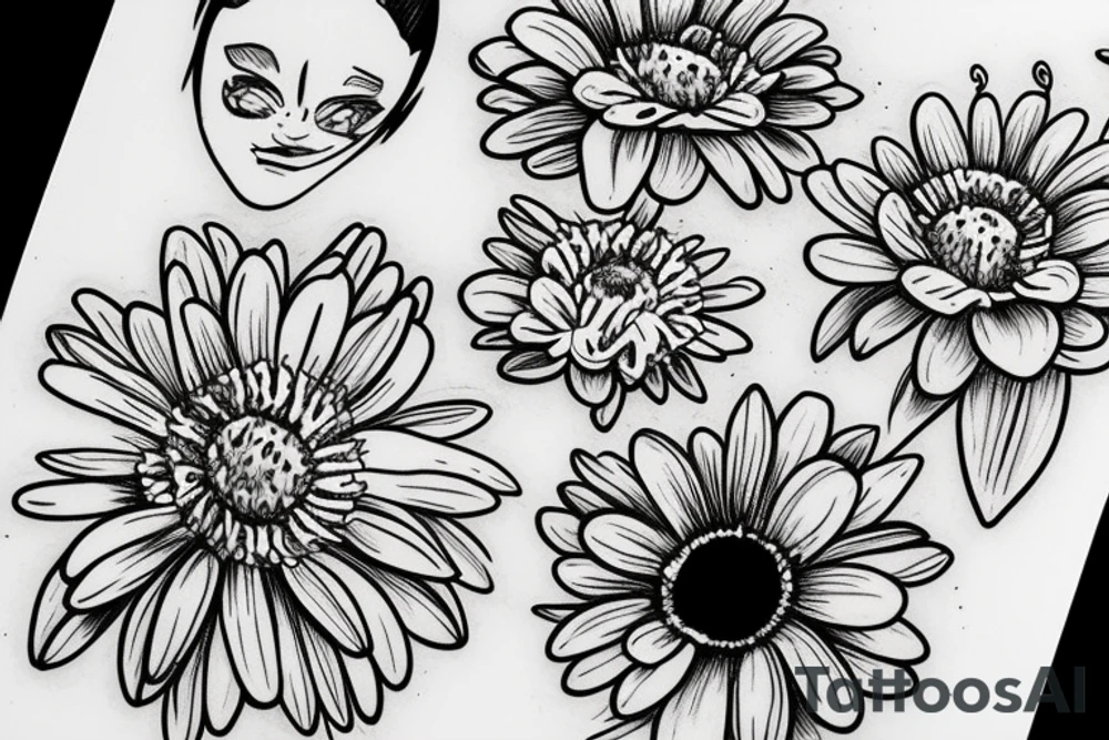 Alien holding a daisy flower tattoo idea