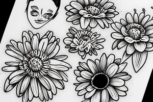 Alien holding a daisy flower tattoo idea