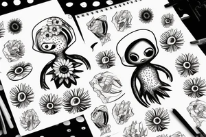 Alien holding a daisy flower tattoo idea