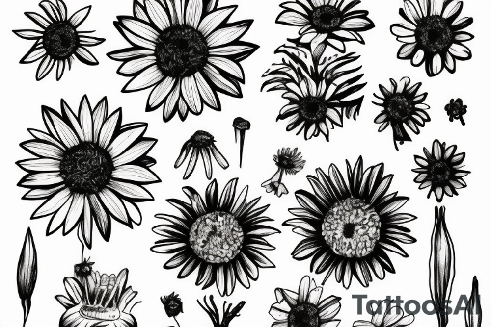 Alien holding a daisy flower tattoo idea