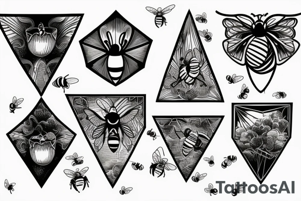 Bees and clouds in a diamond shaped border tattoo idea