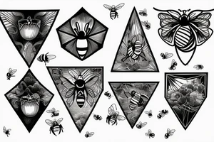 Bees and clouds in a diamond shaped border tattoo idea
