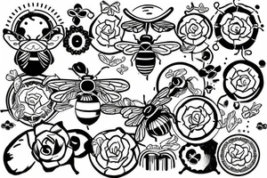 Bees and clouds in a diamond shaped border tattoo idea