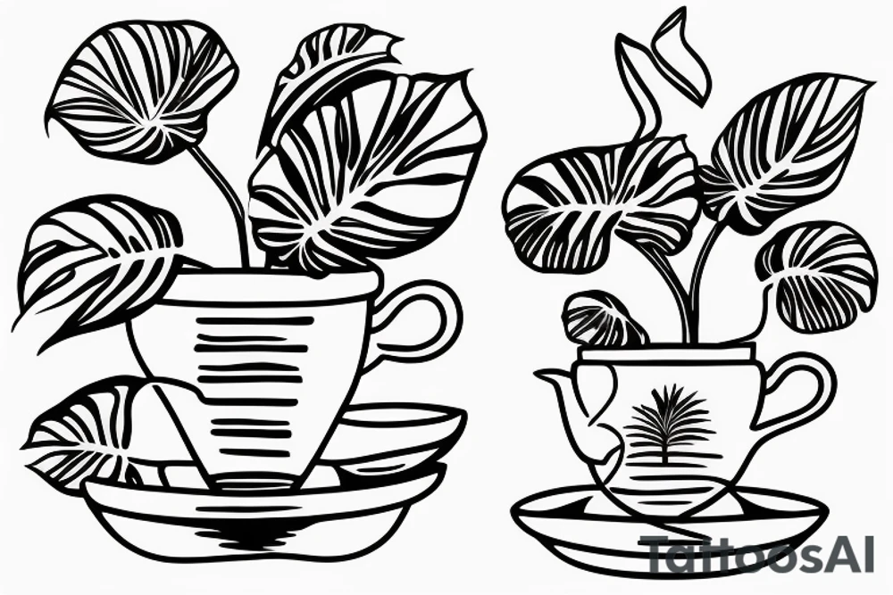 Monstera plant in a decorative teacup tattoo idea