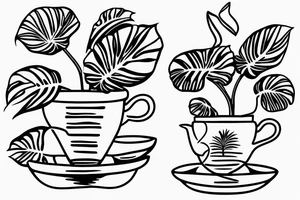 Monstera plant in a decorative teacup tattoo idea