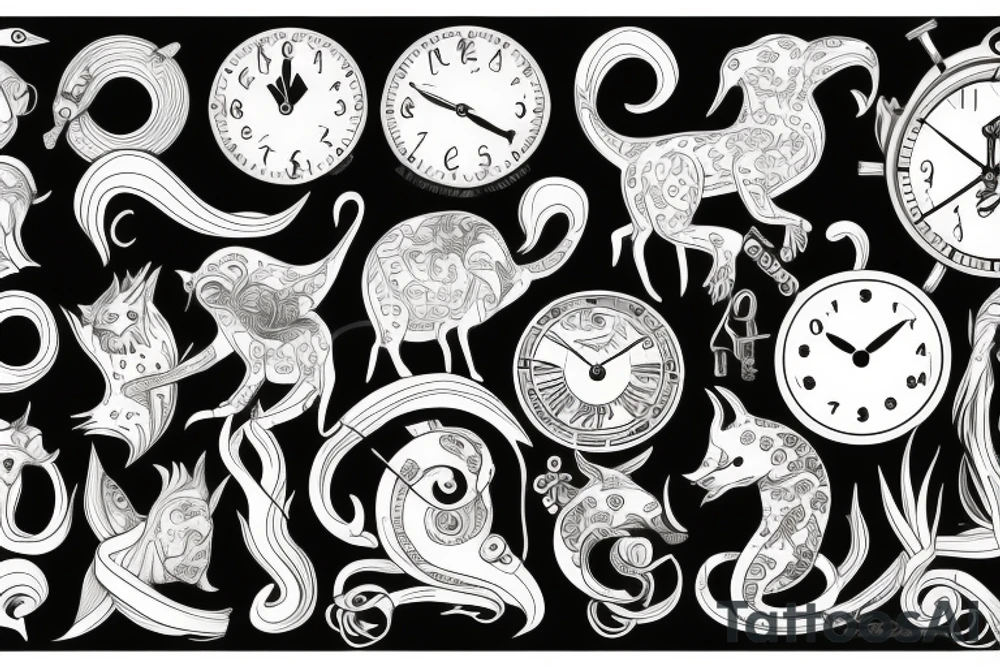 Clocks and animals tattoo idea