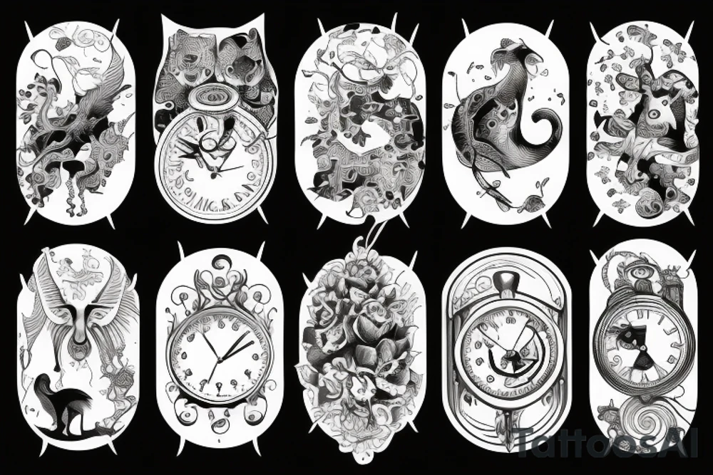 Clocks and animals tattoo idea