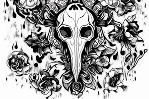 Bull Skull with Sweet Pea flowers and diamond in the forehead tattoo idea