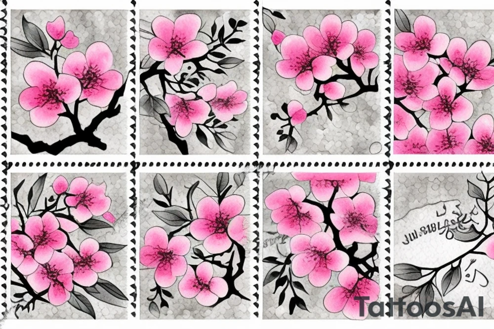 postage stamp with cherry blossoms on it tattoo idea
