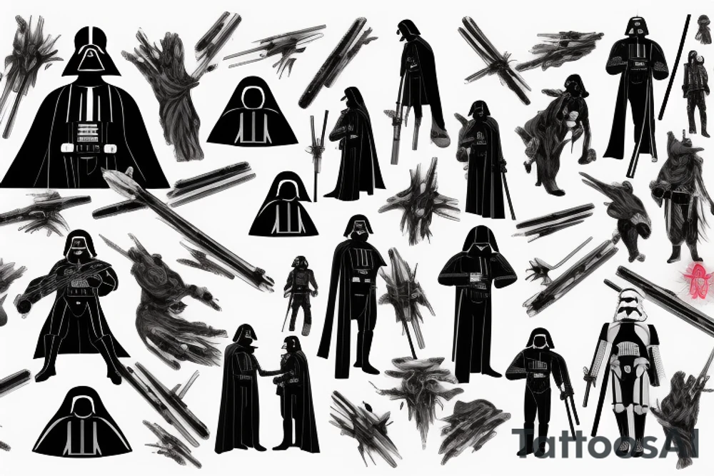 darth vader with red lit light saber tattoo idea