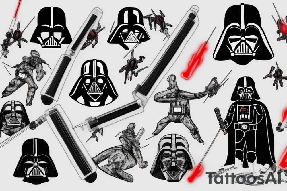 darth vader with red lit light saber tattoo idea
