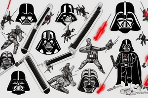 darth vader with red lit light saber tattoo idea