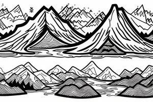 Mountain with a river running down. at the bottom of the river there is a lake tattoo idea