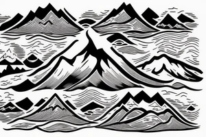 Mountain with a river running down. at the bottom of the river there is a lake tattoo idea