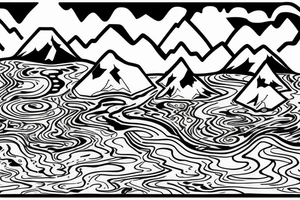 Mountain with a river running down. at the bottom of the river there is a lake tattoo idea