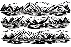 Mountain with a river running down. at the bottom of the river there is a lake tattoo idea